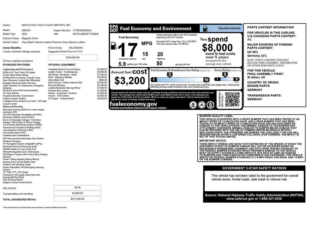 used 2023 Aston Martin DBX car, priced at $153,900