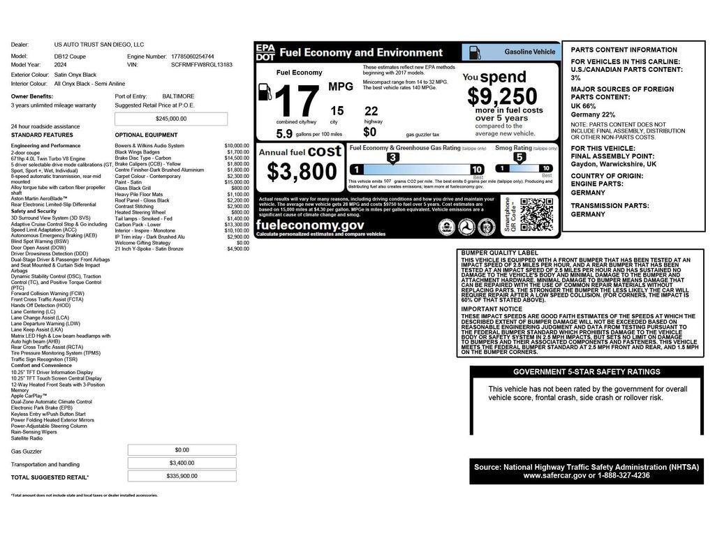 used 2024 Aston Martin DB12 car, priced at $226,991