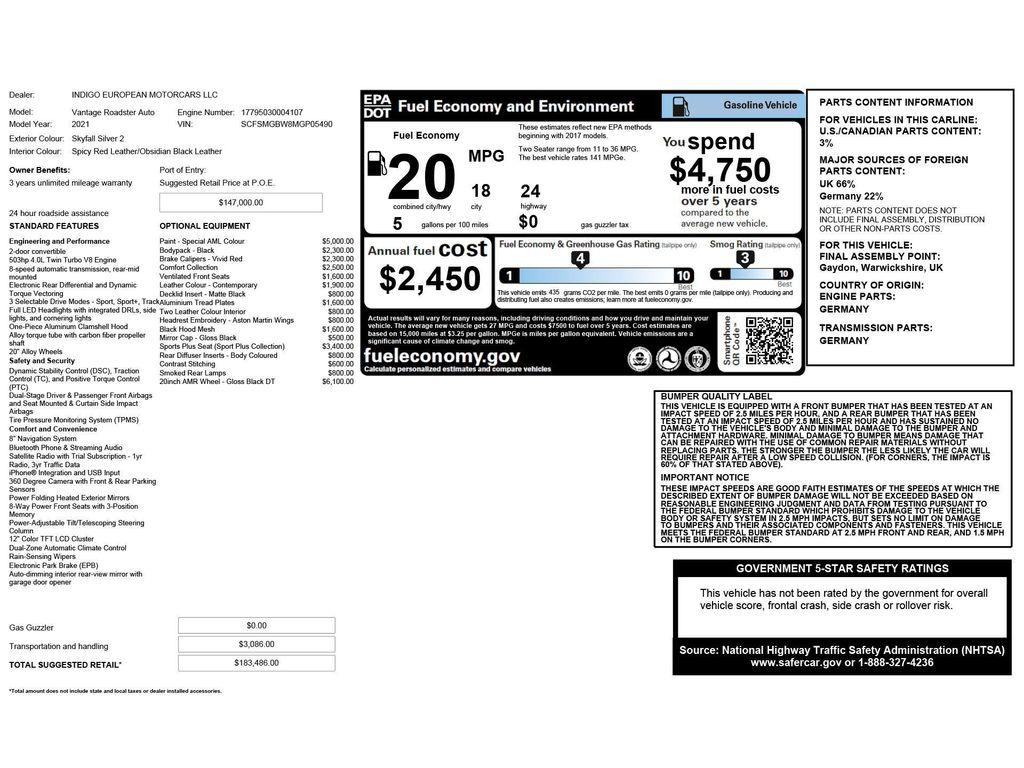 used 2021 Aston Martin Vantage car, priced at $111,391