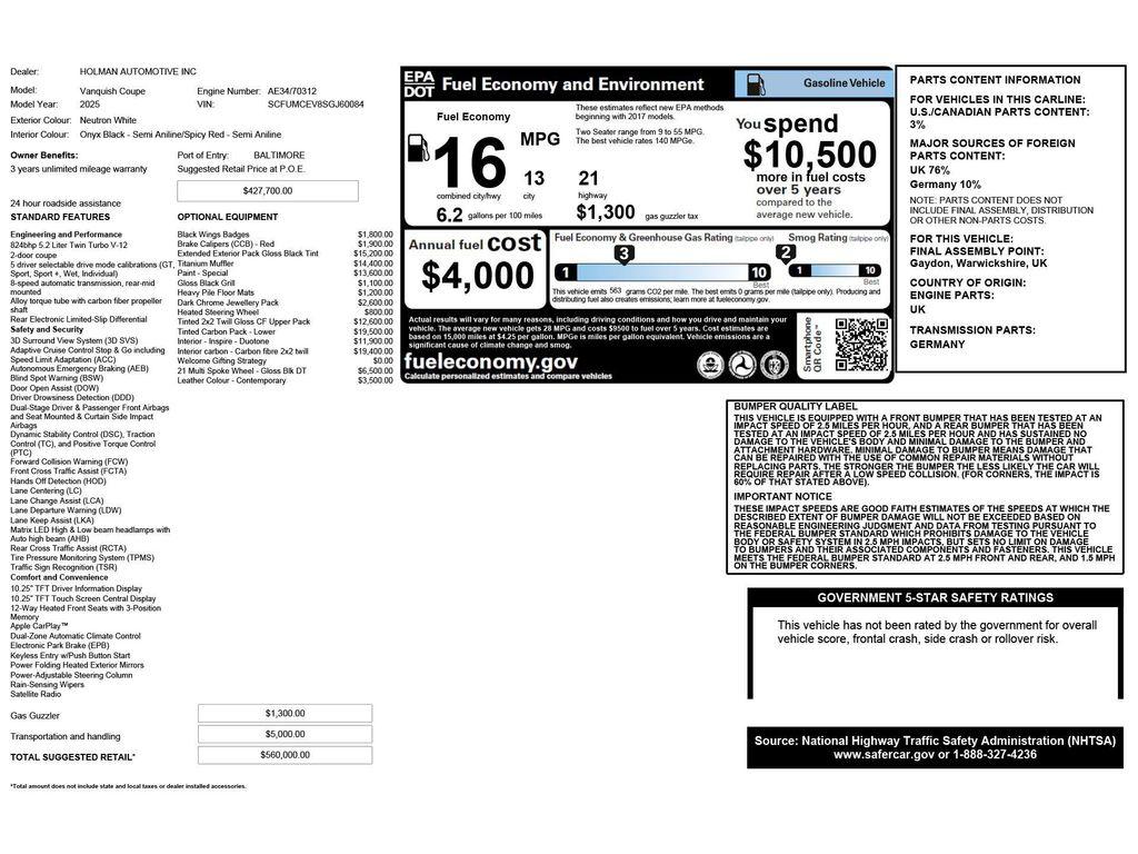 used 2025 Aston Martin Vanquish car, priced at $455,991