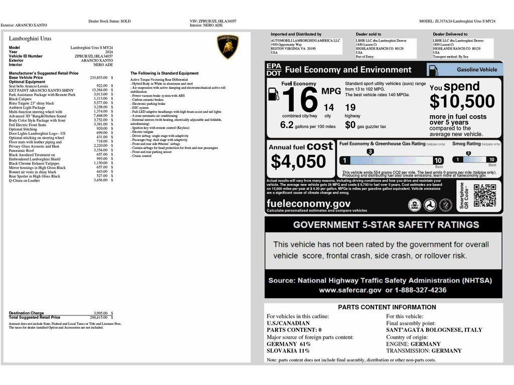 used 2024 Lamborghini Urus car, priced at $264,900