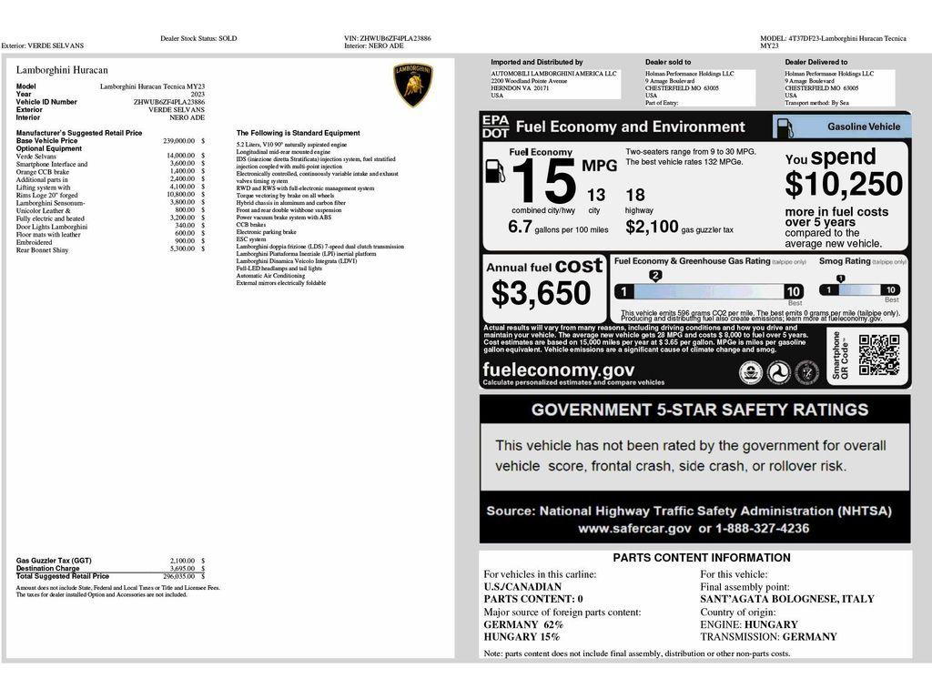 used 2023 Lamborghini Huracan Tecnica car, priced at $335,991