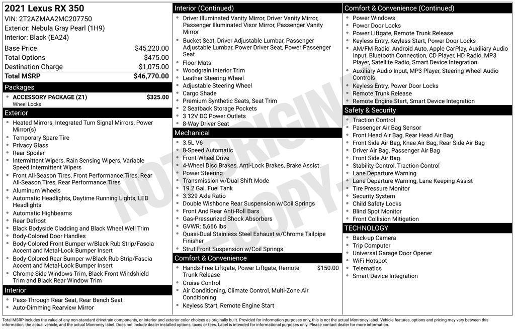 used 2021 Lexus RX 350 car, priced at $32,068