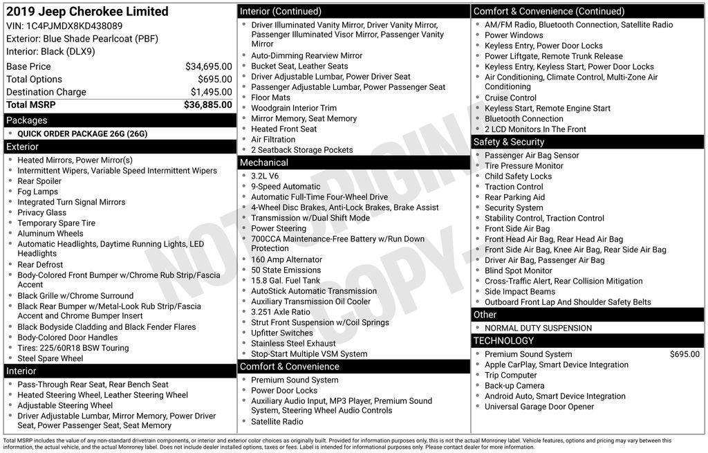 used 2019 Jeep Cherokee car, priced at $16,292