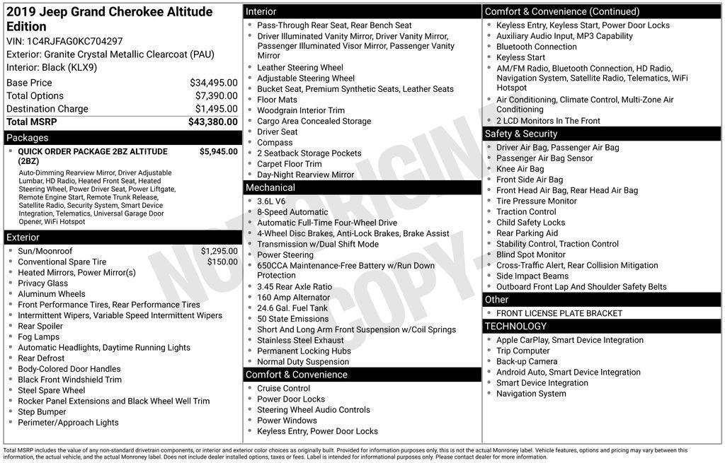 used 2019 Jeep Grand Cherokee car, priced at $21,307