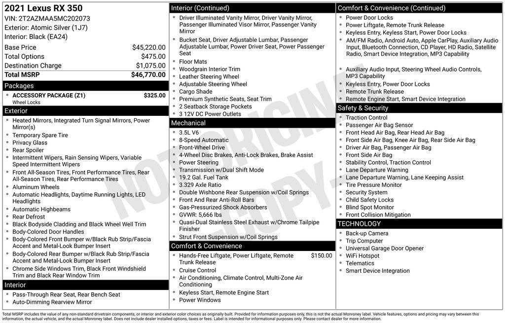 used 2021 Lexus RX 350 car, priced at $33,606