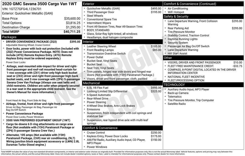 used 2020 GMC Savana 3500 car, priced at $28,073