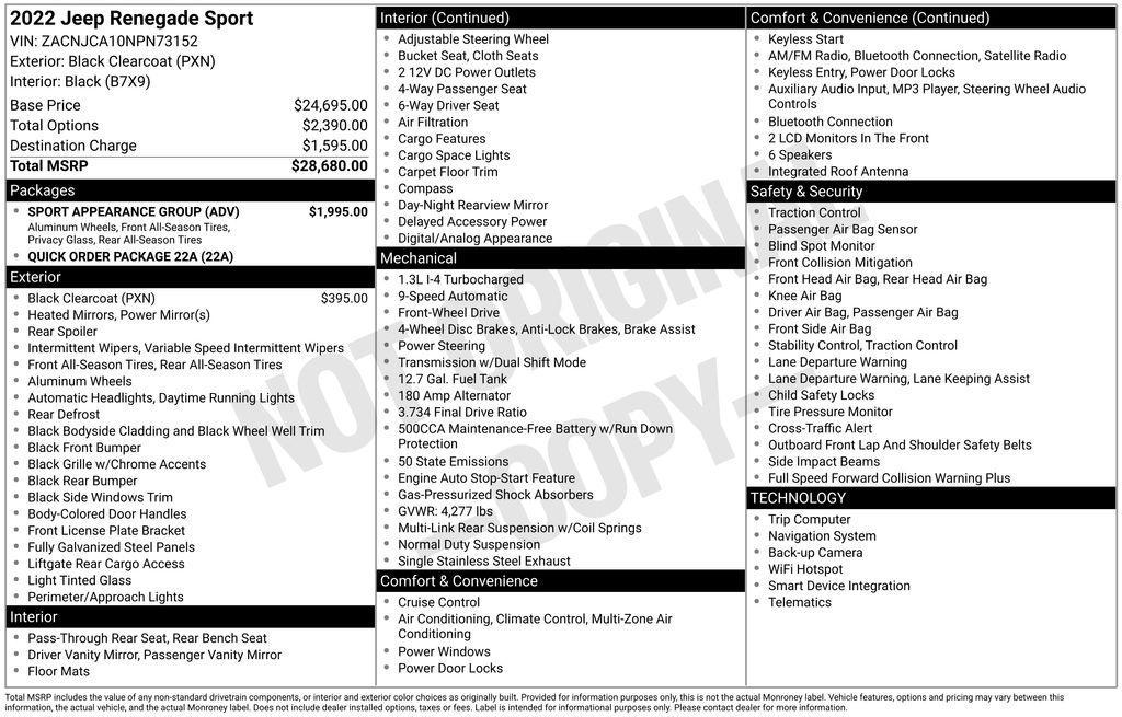 used 2022 Jeep Renegade car, priced at $16,377