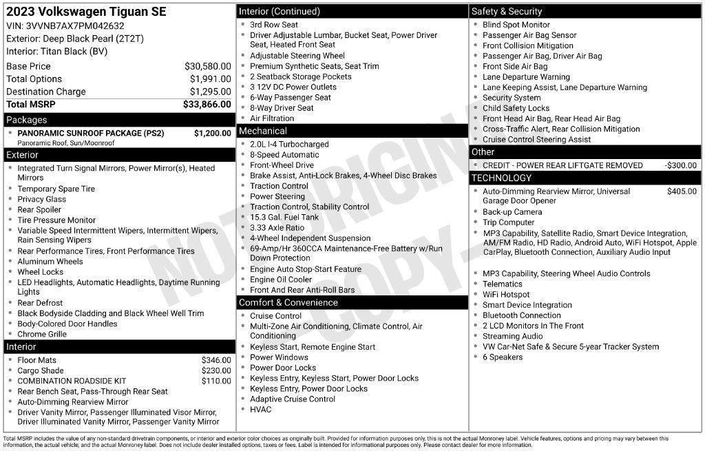 used 2023 Volkswagen Tiguan car, priced at $21,397