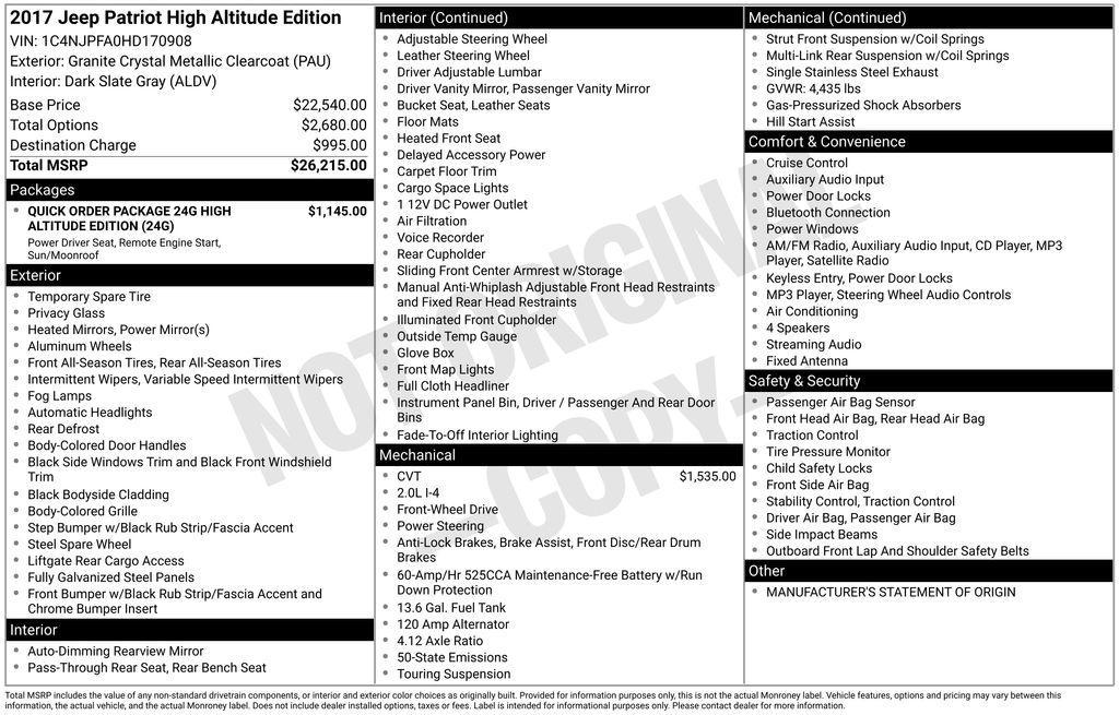 used 2017 Jeep Patriot car, priced at $10,453