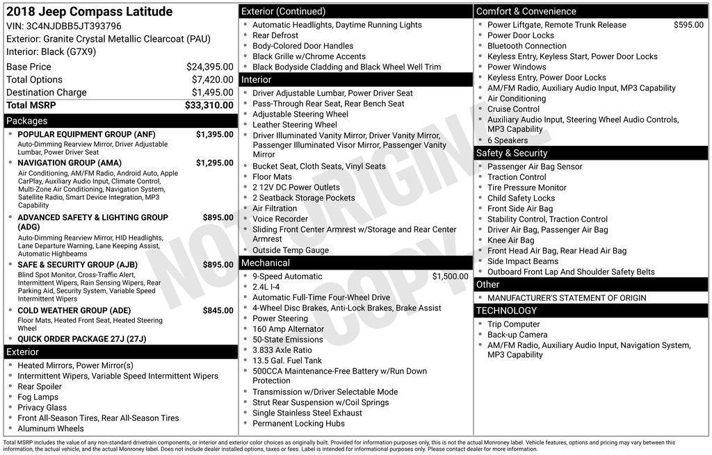 used 2018 Jeep Compass car, priced at $13,388