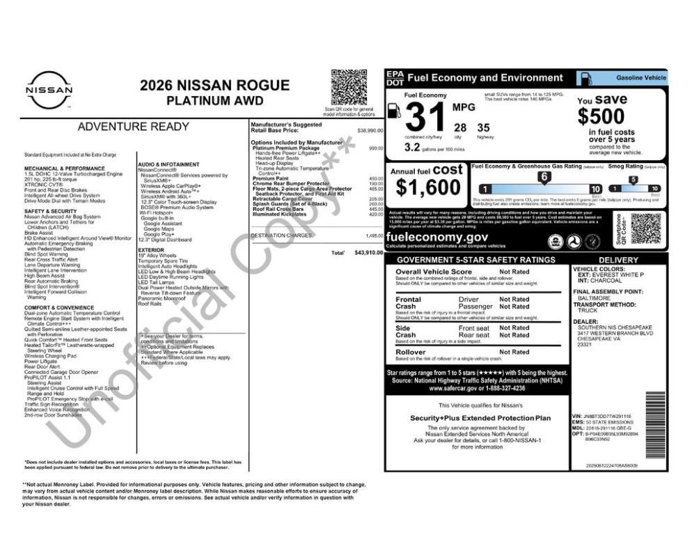 new 2026 Nissan Rogue car, priced at $37,408