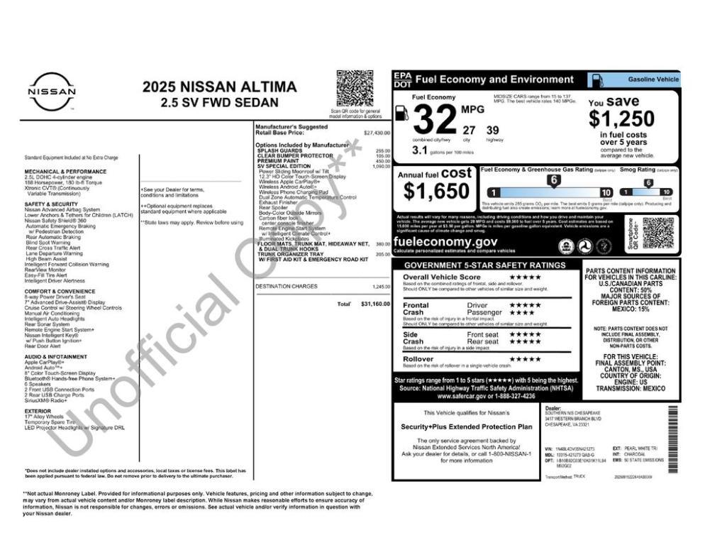 new 2025 Nissan Altima car, priced at $26,997