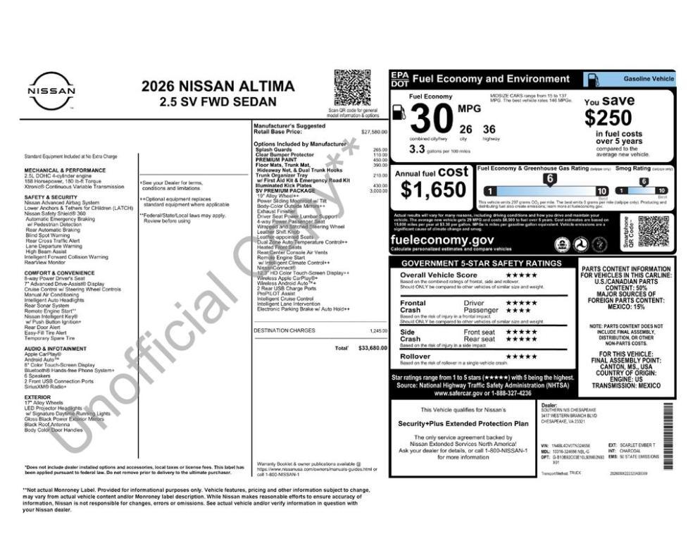 new 2026 Nissan Altima car, priced at $30,515