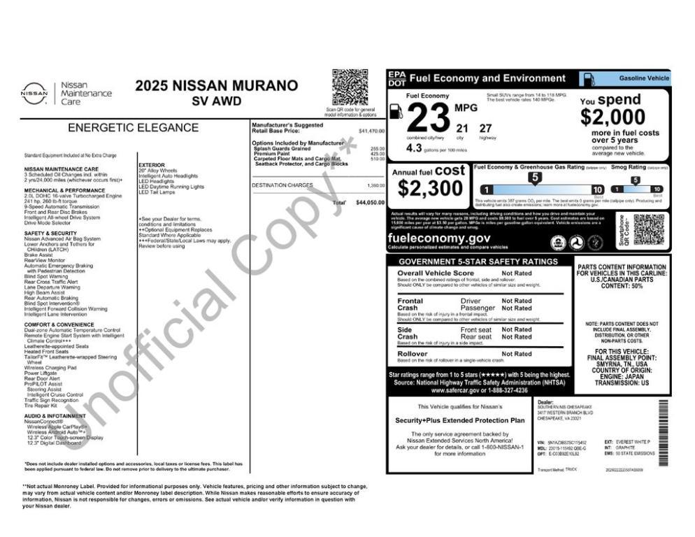 new 2025 Nissan Murano car, priced at $34,450