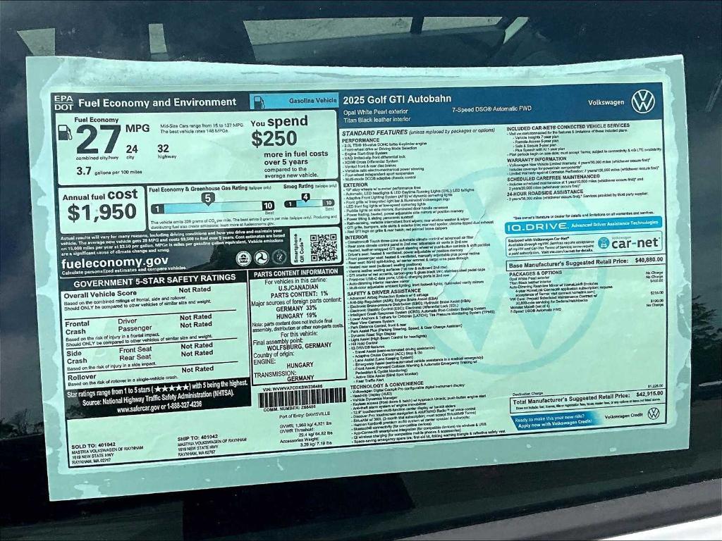 new 2025 Volkswagen Golf GTI car, priced at $38,630