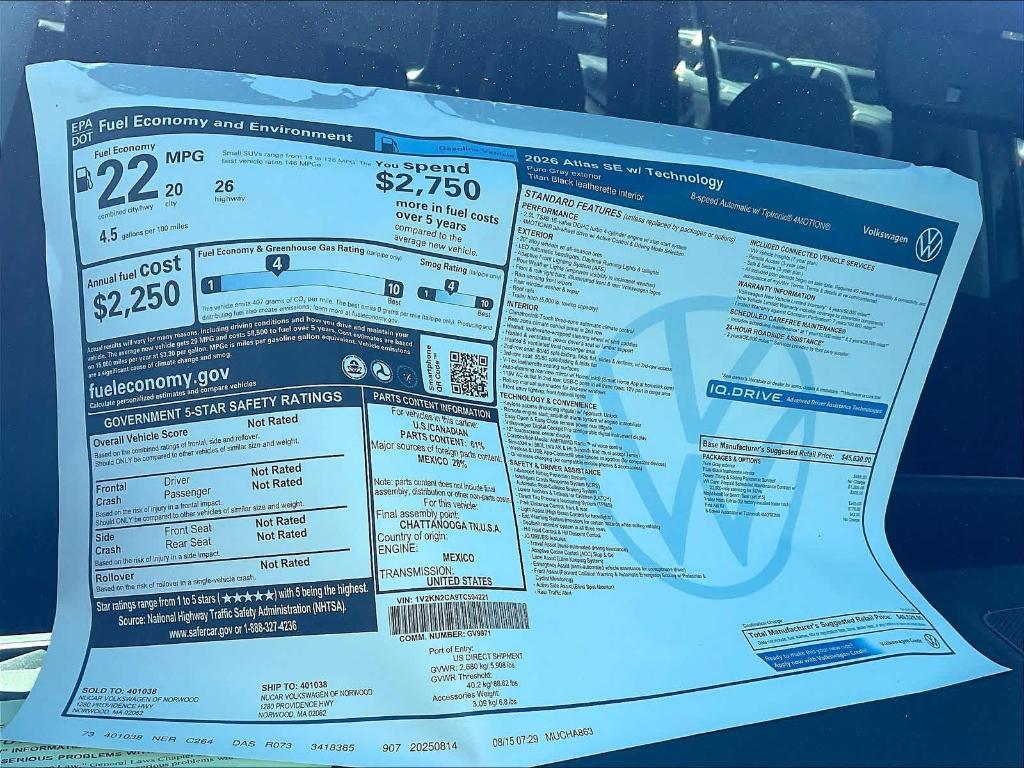 new 2026 Volkswagen Atlas car, priced at $44,737