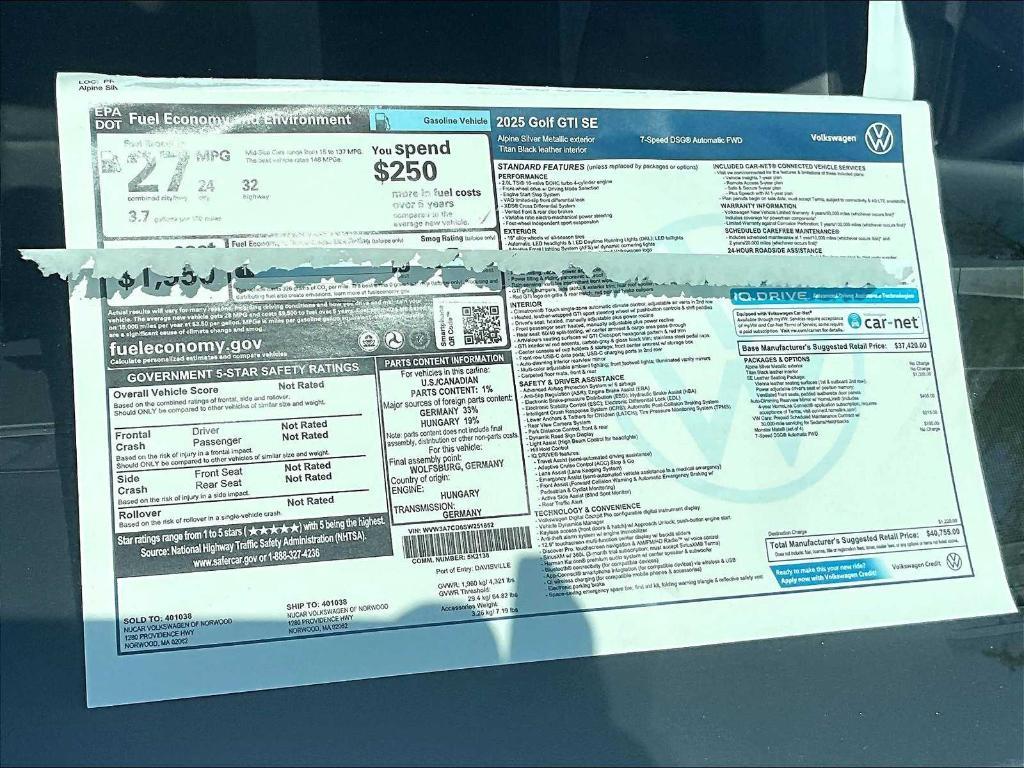 new 2025 Volkswagen Golf GTI car, priced at $35,905