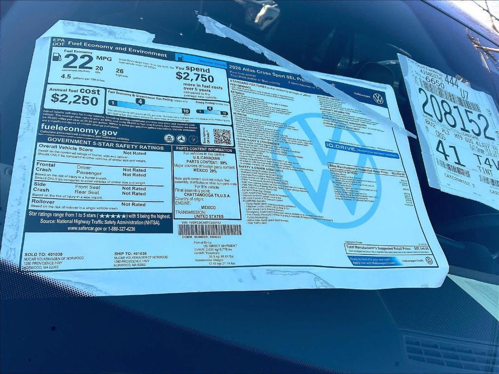 new 2026 Volkswagen Atlas Cross Sport car, priced at $52,595