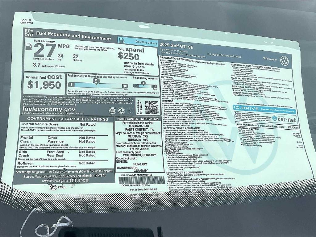 new 2025 Volkswagen Golf GTI car, priced at $35,070