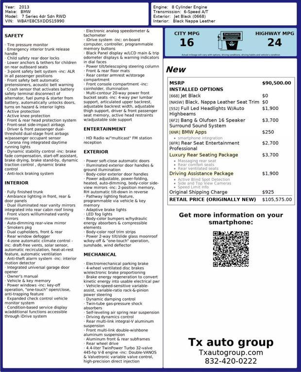 used 2013 BMW 750 car, priced at $23,795