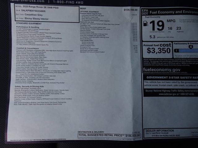 new 2025 Land Rover Range Rover car, priced at $151,935