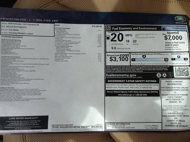 new 2026 Land Rover Defender car, priced at $84,306