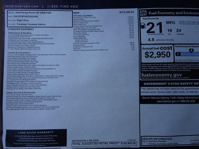 new 2026 Land Rover Range Rover car, priced at $130,400