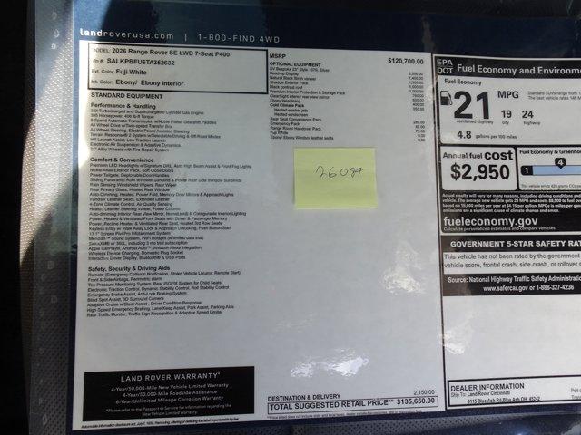 new 2026 Land Rover Range Rover car, priced at $135,650