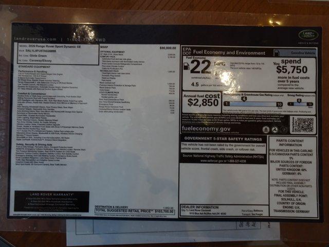 new 2026 Land Rover Range Rover Sport car, priced at $103,705