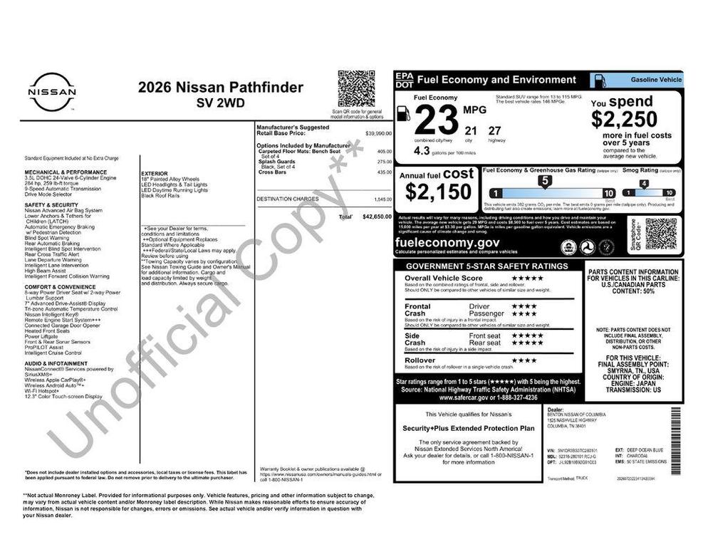 new 2026 Nissan Pathfinder car, priced at $36,822