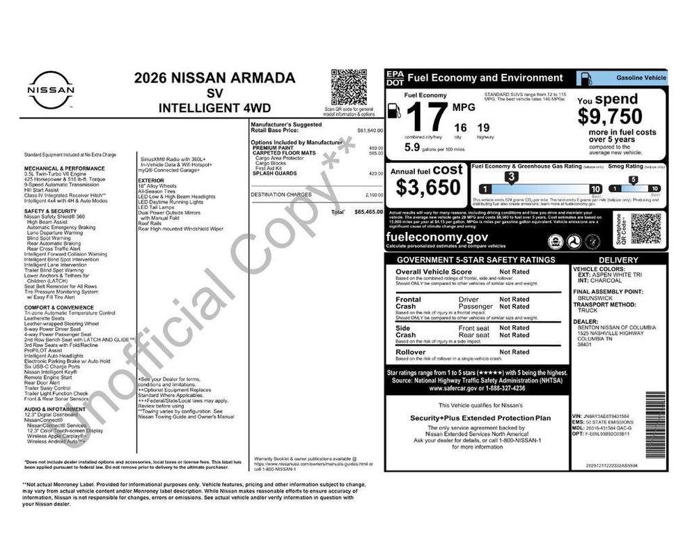 new 2026 Nissan Armada car, priced at $57,996