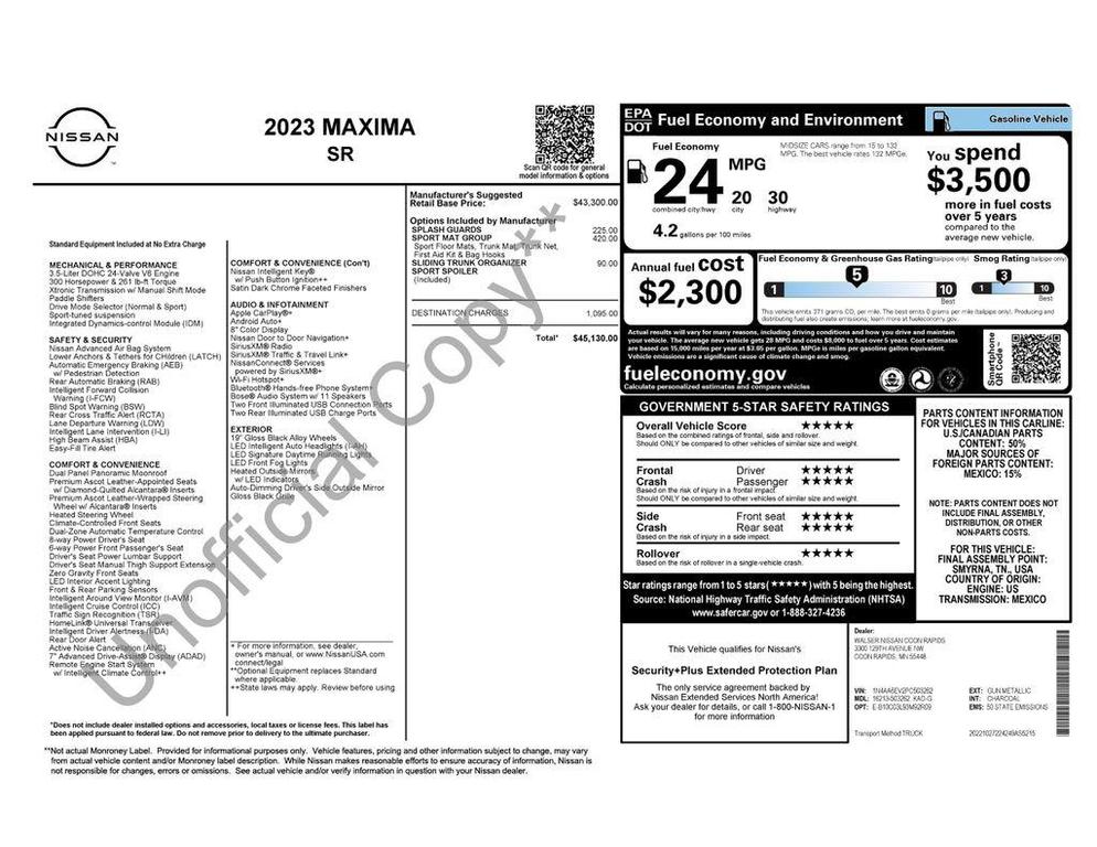 used 2023 Nissan Maxima car, priced at $29,115