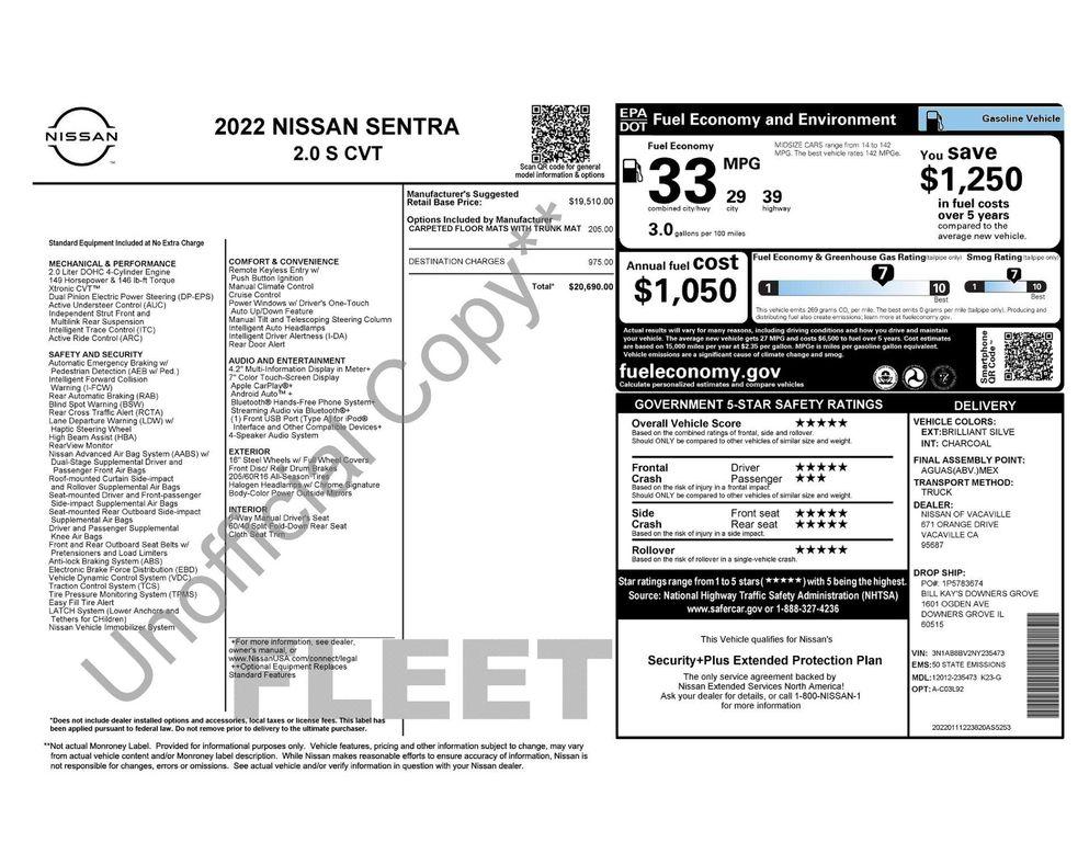 used 2022 Nissan Sentra car, priced at $12,777