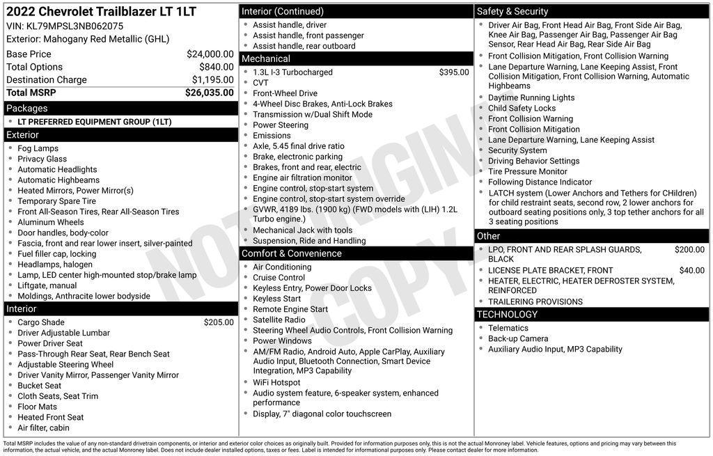 used 2022 Chevrolet TrailBlazer car, priced at $19,785