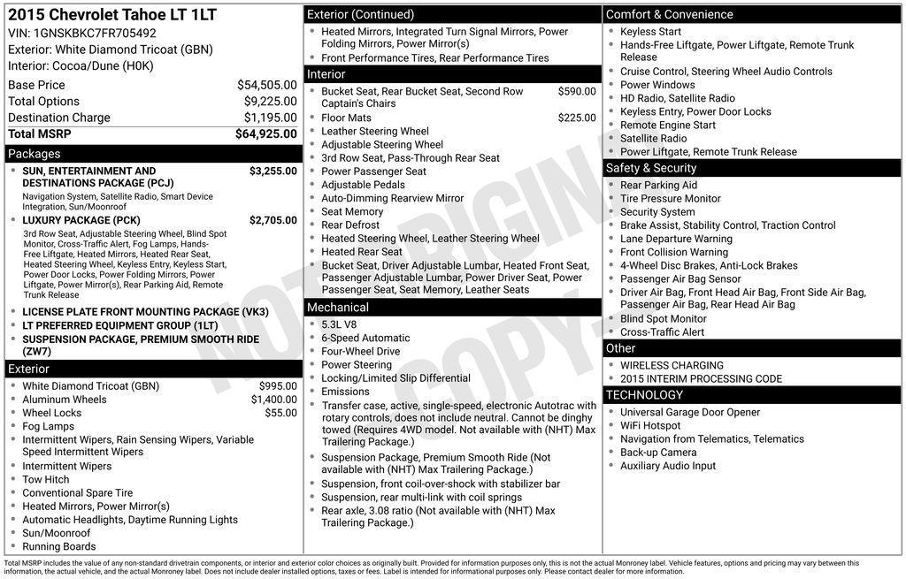 used 2015 Chevrolet Tahoe car, priced at $15,988