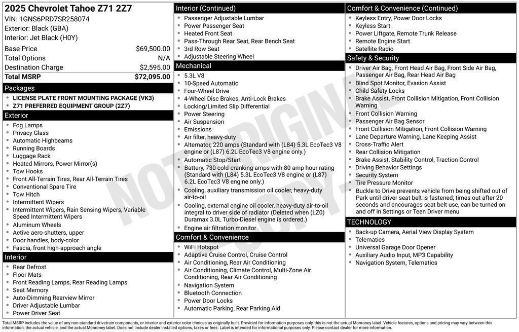 used 2025 Chevrolet Tahoe car, priced at $66,899