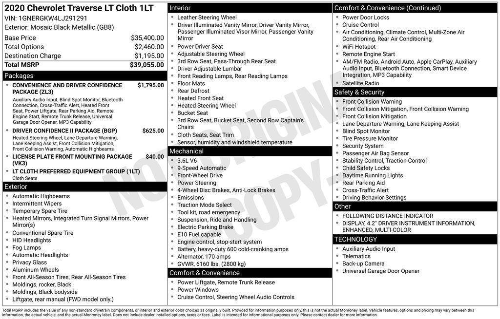 used 2020 Chevrolet Traverse car, priced at $21,712