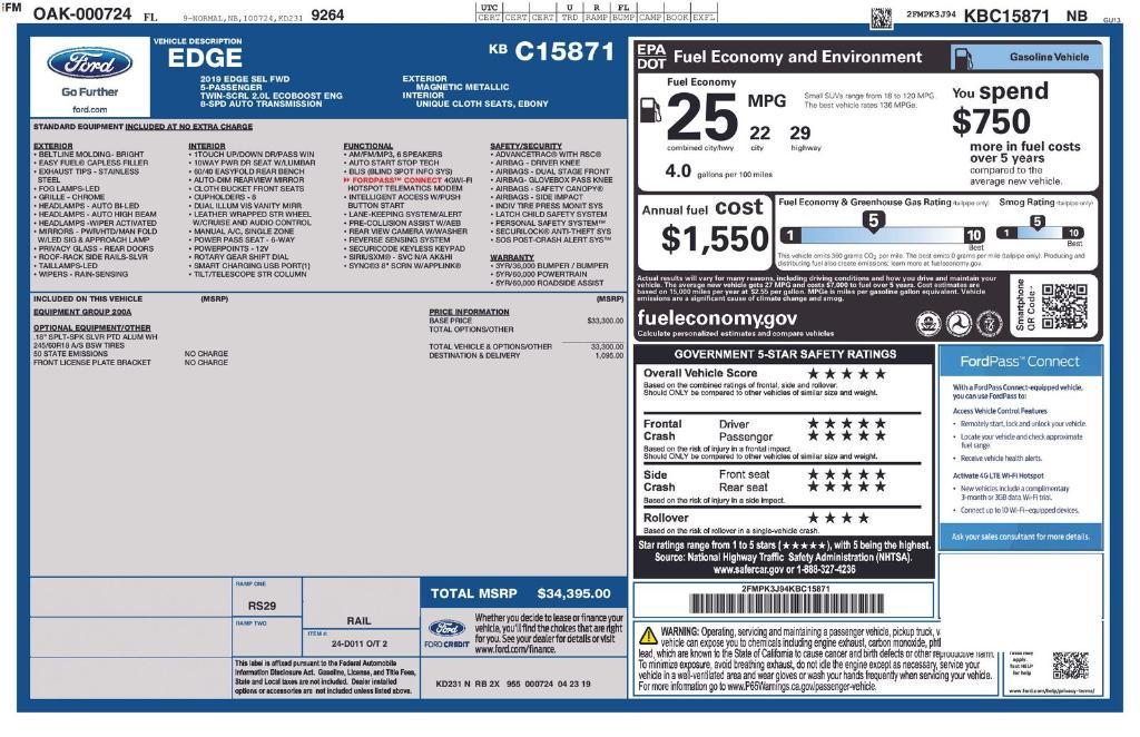 used 2019 Ford Edge car, priced at $15,871