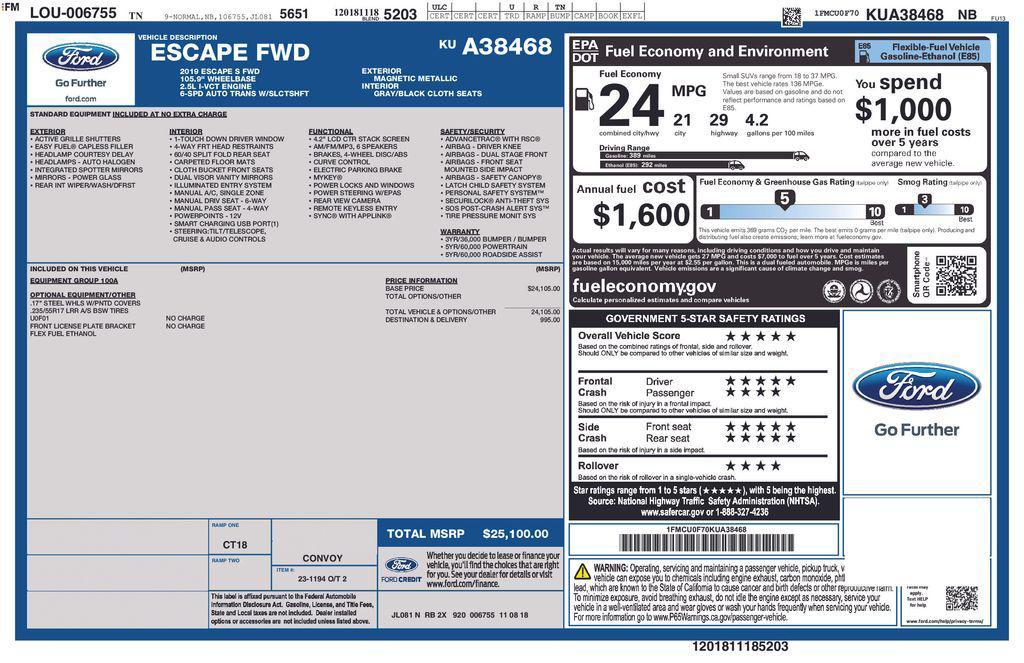 used 2019 Ford Escape car, priced at $9,778