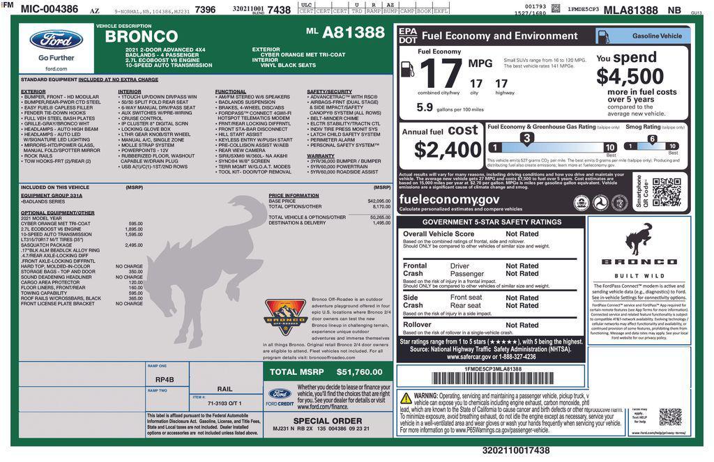 used 2021 Ford Bronco car, priced at $39,900