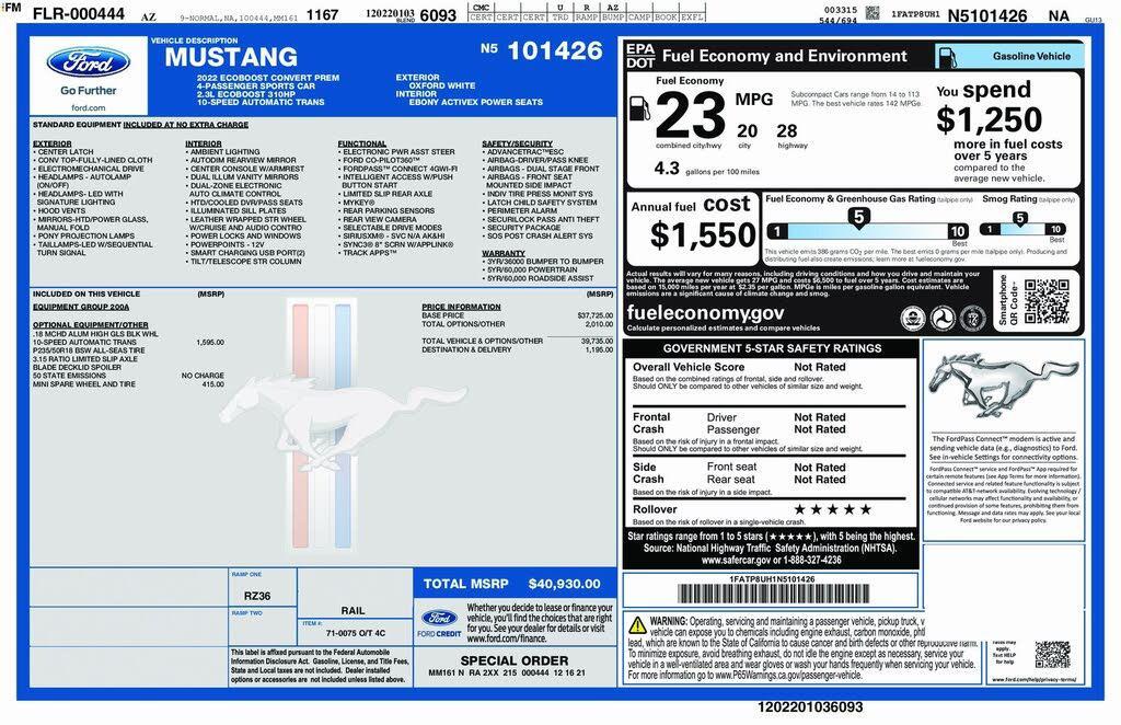 used 2022 Ford Mustang car, priced at $20,495