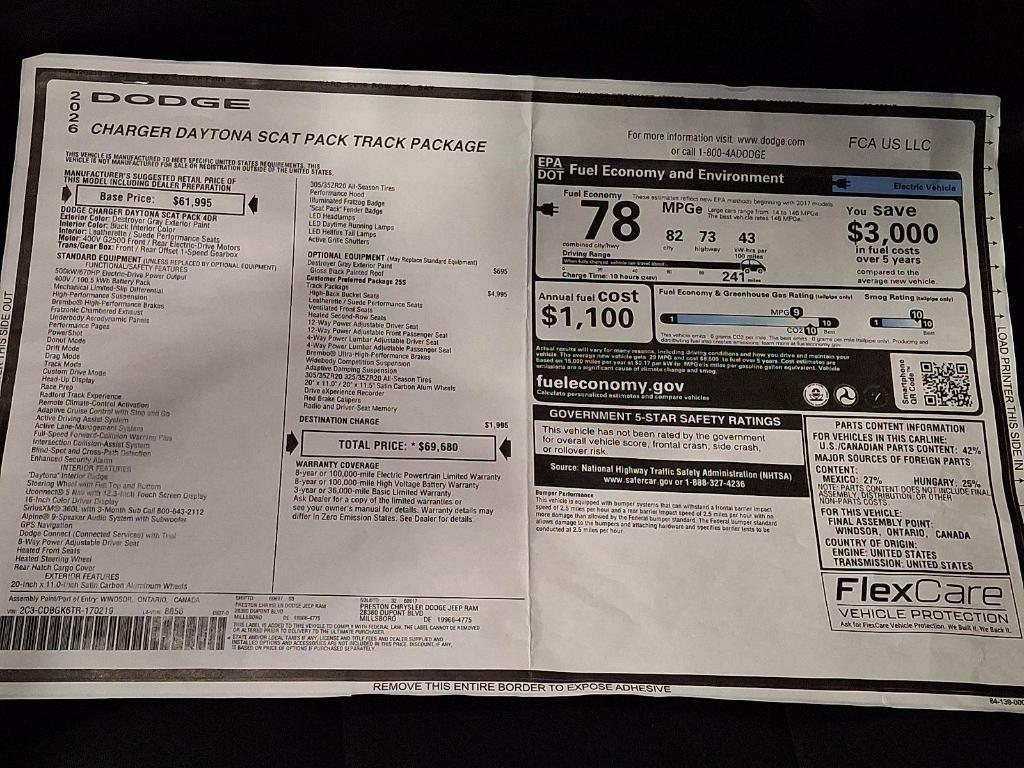 new 2026 Dodge Charger Daytona car, priced at $65,691