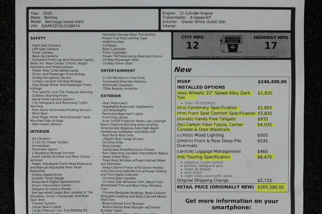 used 2020 Bentley Bentayga car, priced at $93,900