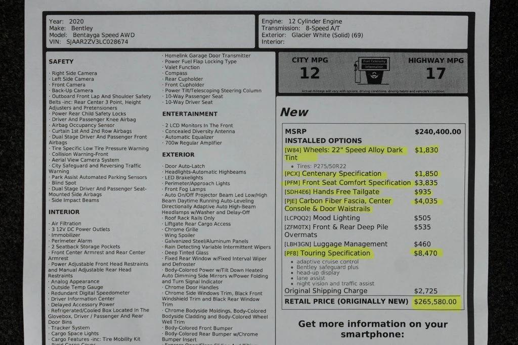 used 2020 Bentley Bentayga car, priced at $92,995