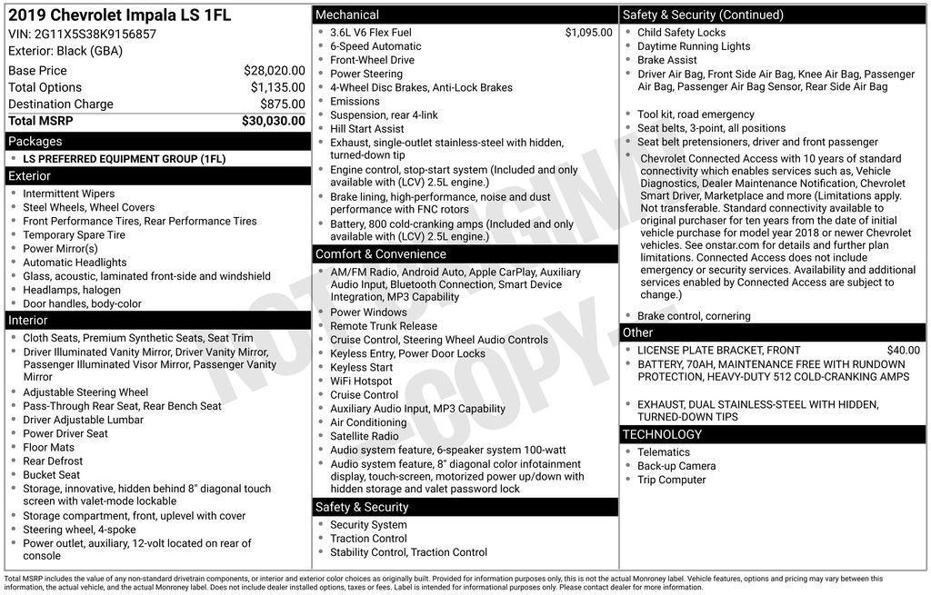 used 2019 Chevrolet Impala car, priced at $17,975