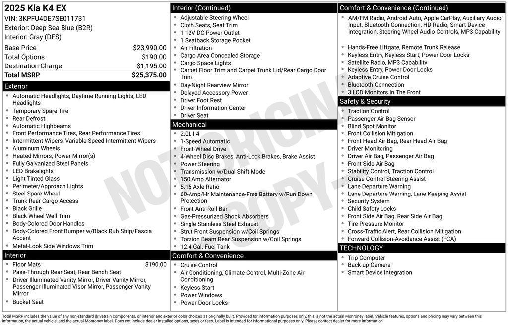 used 2025 Kia K4 car, priced at $22,475