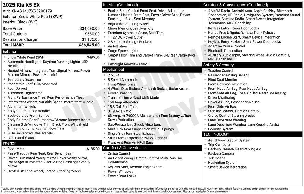 new 2025 Kia K5 car, priced at $34,825