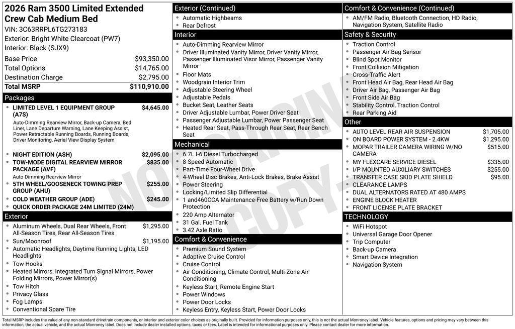 new 2026 Ram 3500 car, priced at $99,224