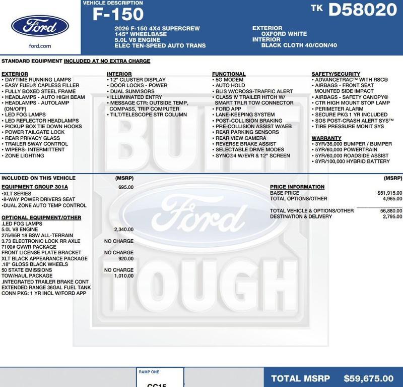 new 2026 Ford F-150 car, priced at $50,952